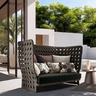 Leisure PE rattan patio sofa 55.12 " W Loveseat with Cushions