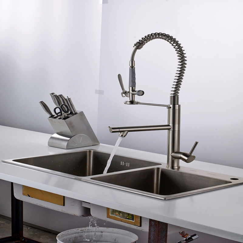 Kitchen Faucet With Pull Down Sprayer  Stainless Steel Single Handle  Kitchen Sink Faucets
