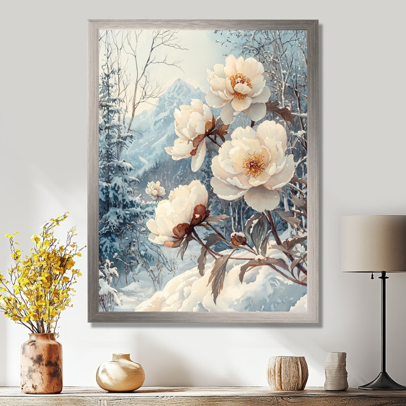 Berkley - Floral Wall Art Living Room, H 32 po x l 24 po, Picture Framed, Argent argent