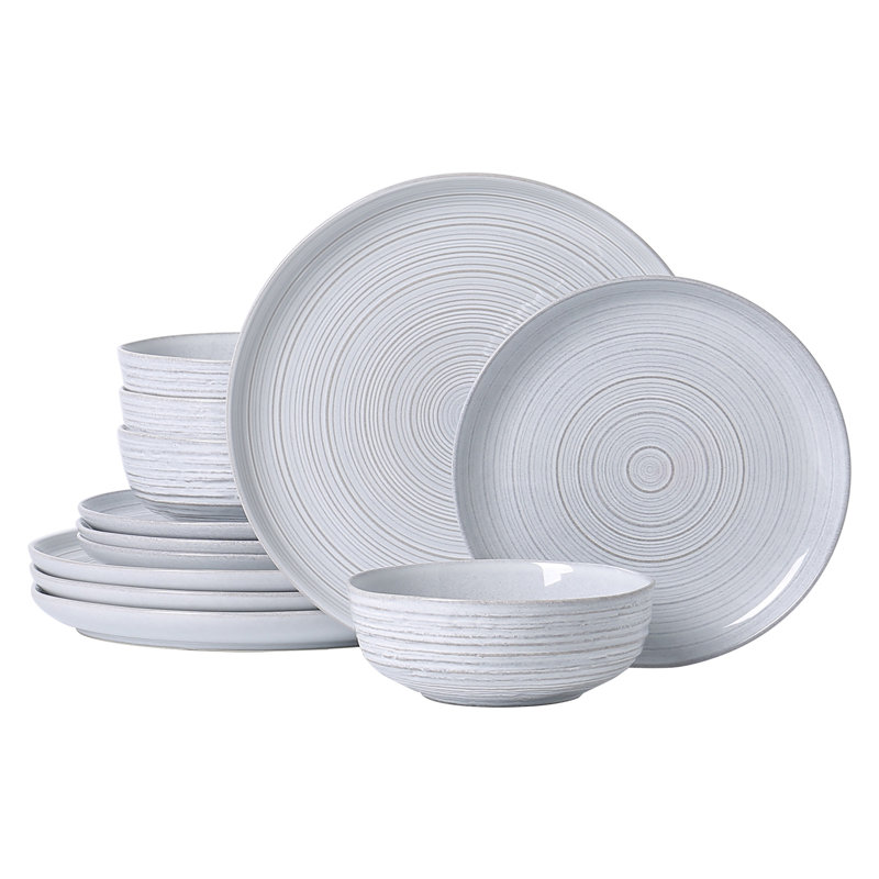  Service de vaisselle en grès 12 pièces Halo Edge, service pour 4, Gris