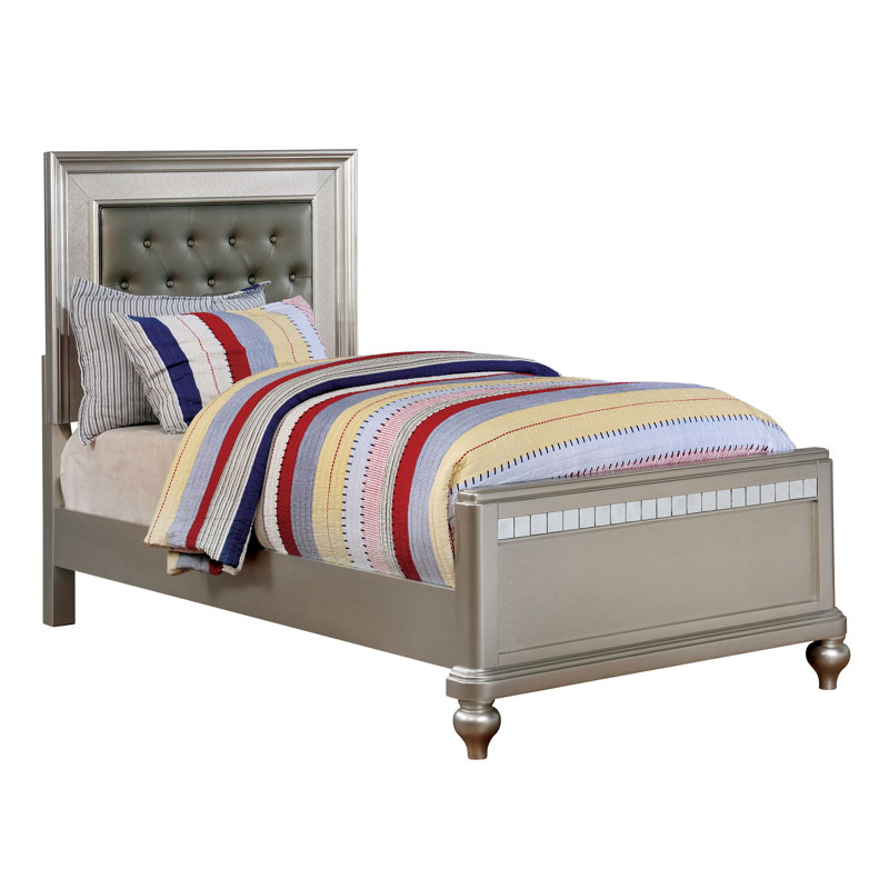 Annistyn Vegan Leather Standard Bed, Silver, Twin/Double