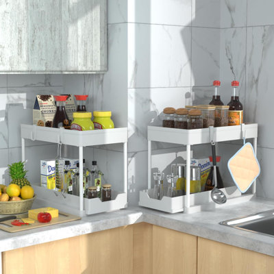 Ensemble de rangement sous le lavabo, ensemble de 2 armoires de salle de bain, tiroir coulissant à 2 niveaux pour panier, paniers de salle de bain polyvalents pour la salle de bain