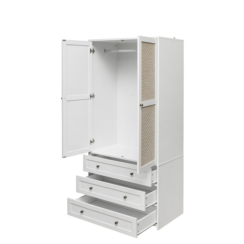 Armoire 2 portes avec porte en rotin, salon / chambre à coucher
