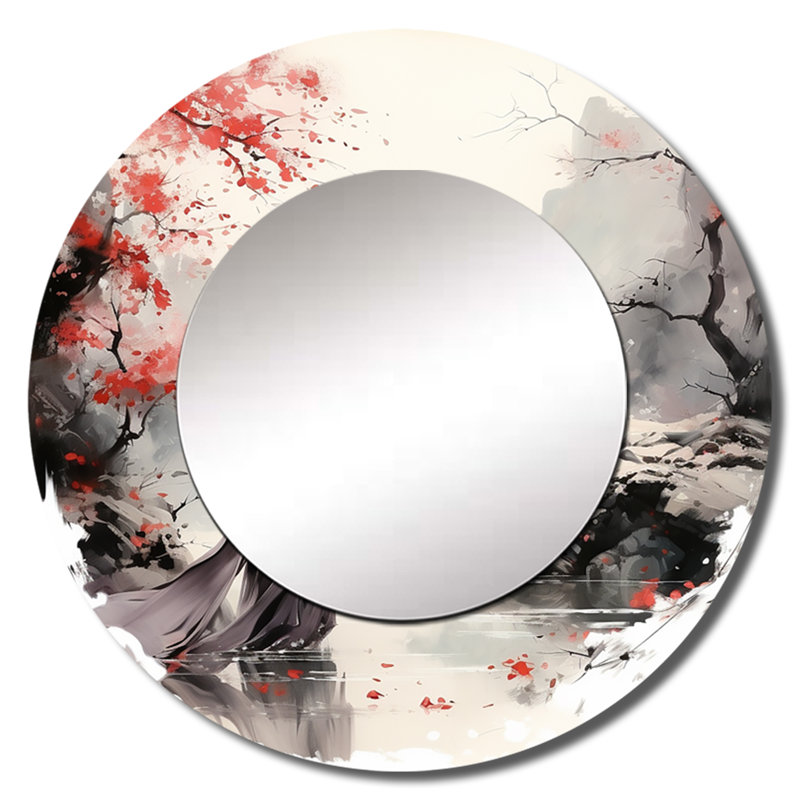 Scottlynn, Japon, terre du Samouraï VI - grand miroir mural, miroir décoratif rond traditionnel, impression d'art en métal