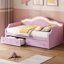 Lit de jour simple rembourré avec dossier à DEL et 2 tiroirs de rangement, plateforme en velours, aucun sommier requis, rose-895276975-895276972
