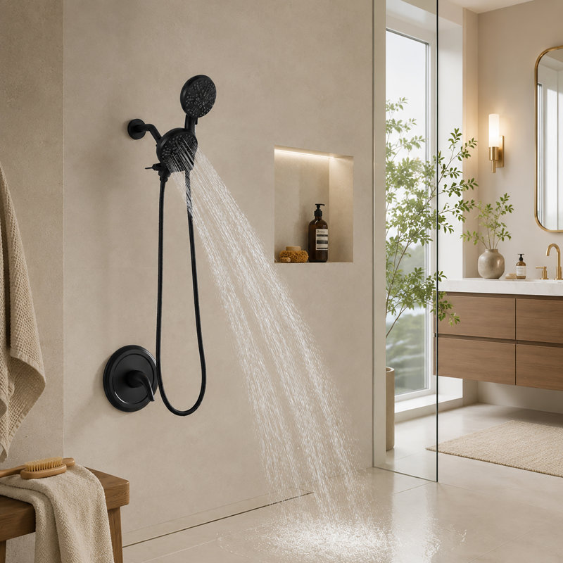 Ensemble de douche encastrée en laiton Weshe, Noir mat
