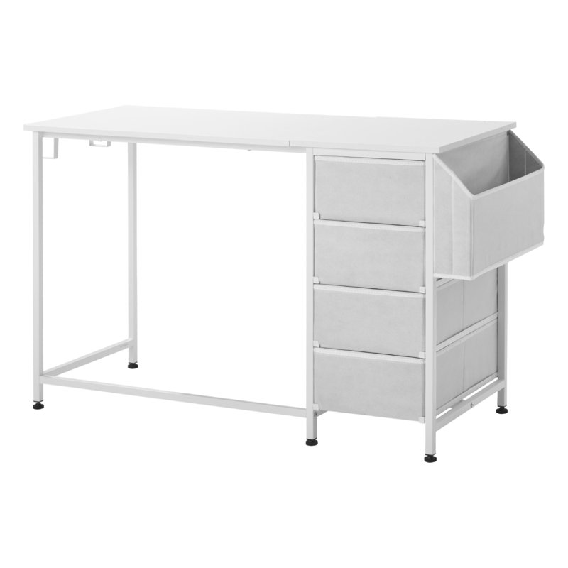 Bureau d'ordinateur avec tiroirs en tissu, bureau d'écriture réversible de 47 pouces pour la chambre à coucher avec bureau à domicile moderne, meuble de bureau simple et moderne avec cadre en métal, blanc
