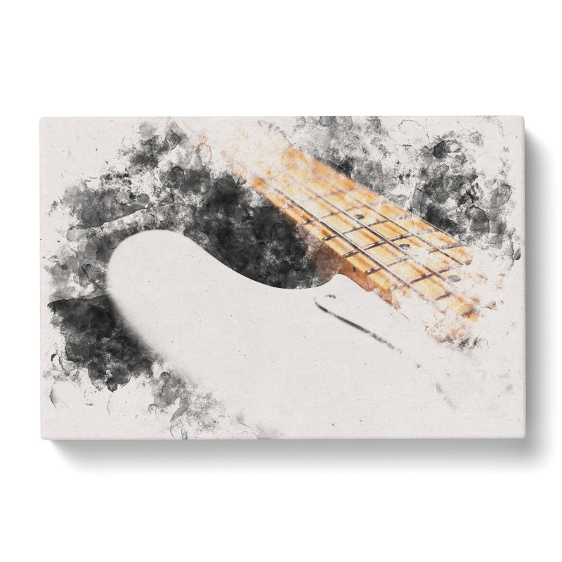Strings Of A White Bass Guitar - Wrapped Canvas Print, 40cm H x 60cm W x 3cm D