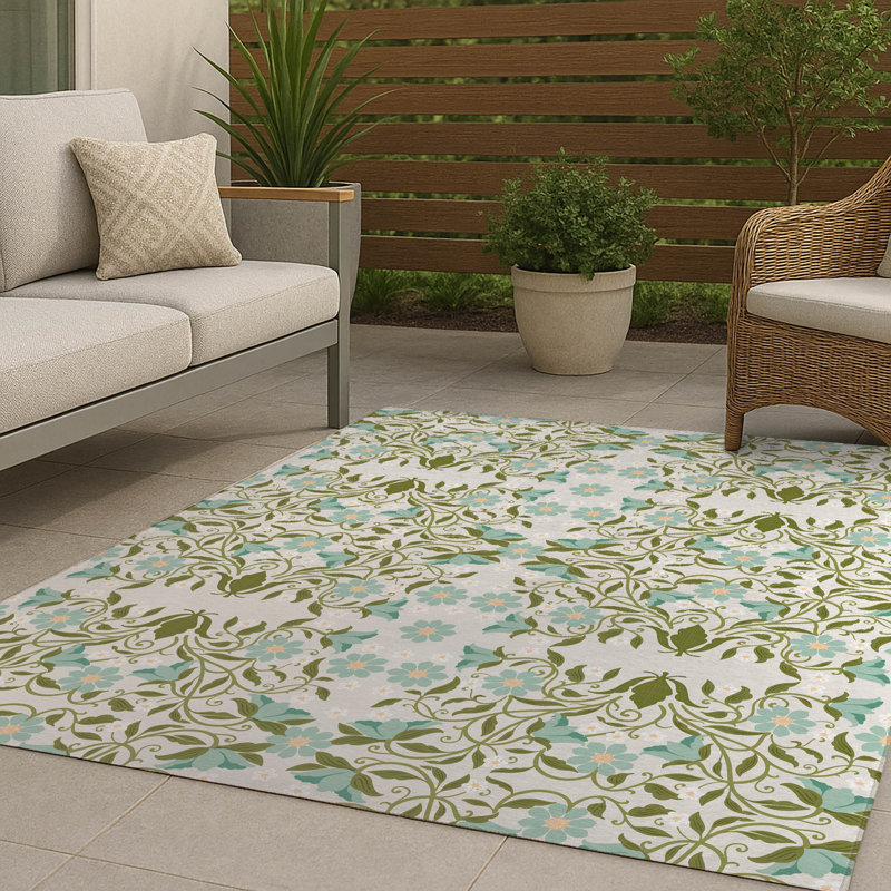 Colette Decorative Non-Slip Outdoor Are Rug, Rectangle 4' x 6', Green