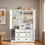 Grand garde-manger de ferme avec 4 portes pliables, prise de courant, tablettes, supports à vin et plateaux de service-1056723920