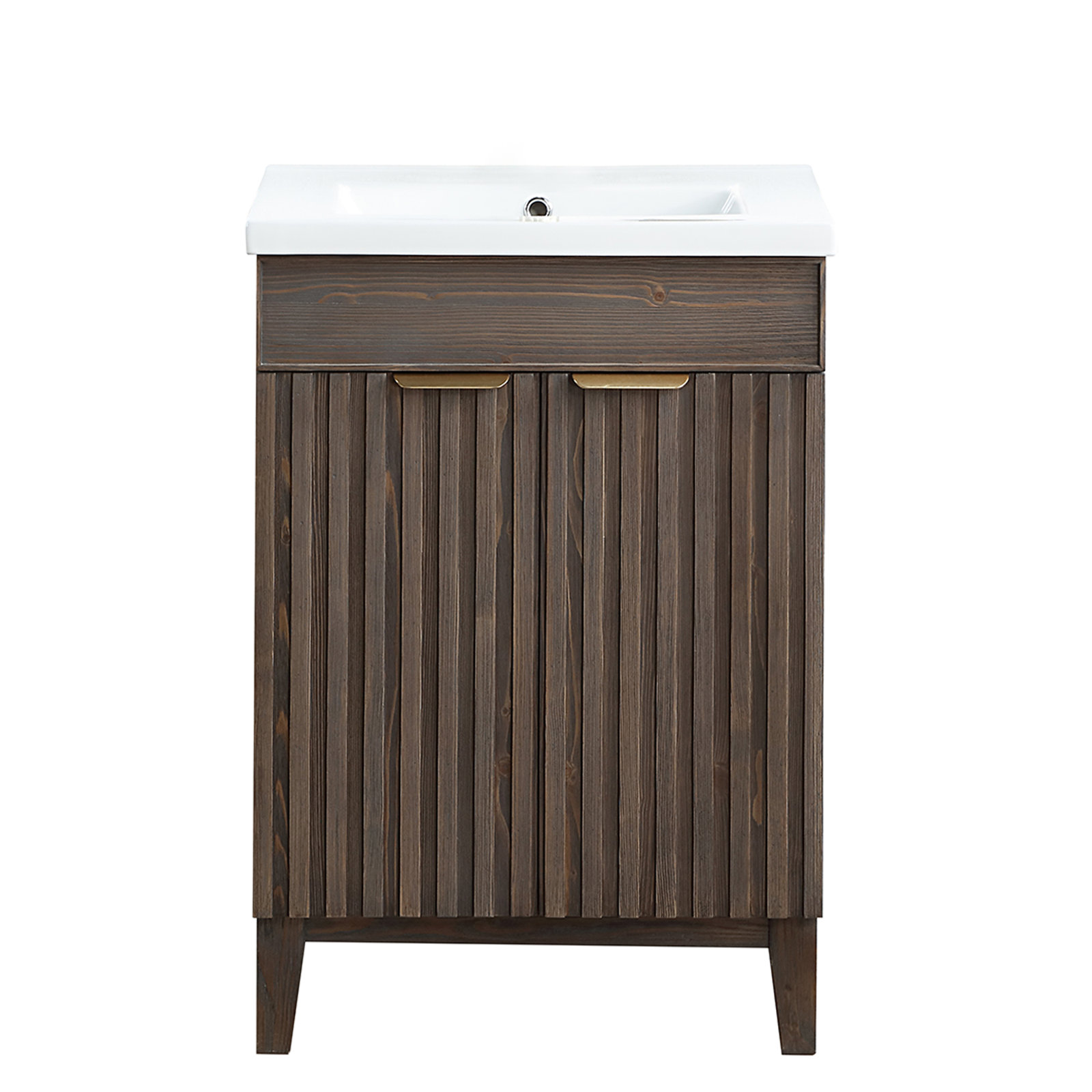 Dansfield 24'' Single Bathroom Vanity, Spruce Antique Brown, Brushed Gold