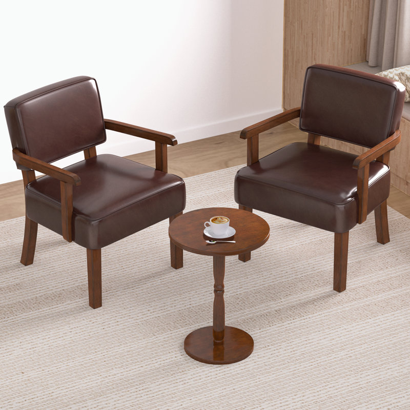 Nondas 32.6'' Tall Living Room Accent Chairs with End Table,Leather Accent Armchair, Cherry Faux Leather