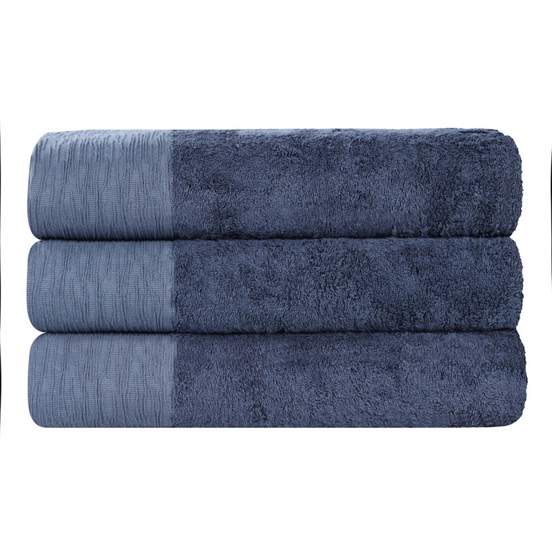 Ensemble de serviettes en rayonne de bambou et en coton mélangé hypoallergénique, Marine, Serviettes de bain - paquet de 3