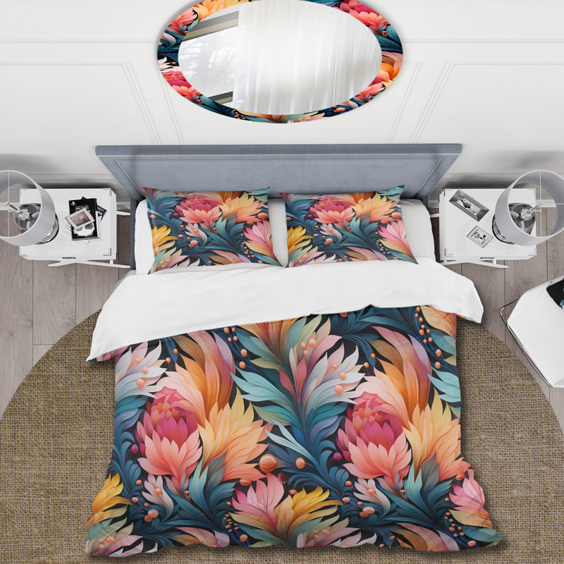 Playful Multicolor Feathery Delight I - Ensemble de housse de couette à motif floral