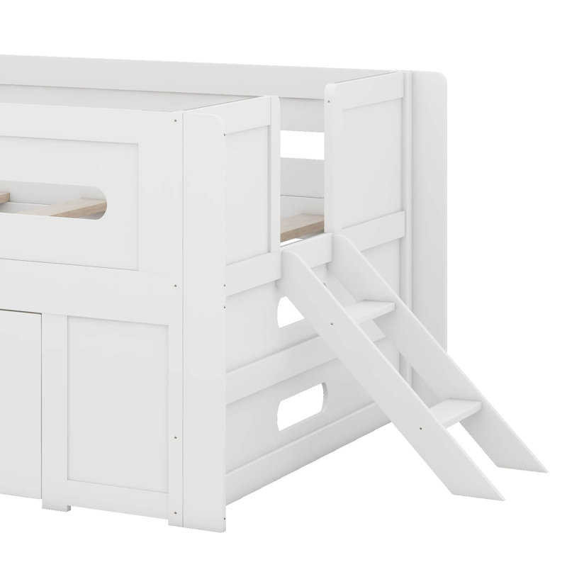 Lit plateforme simple avec garde-corps et tiroir, cadre de lit plateforme en bois pour enfants avec support à lattes de bois  