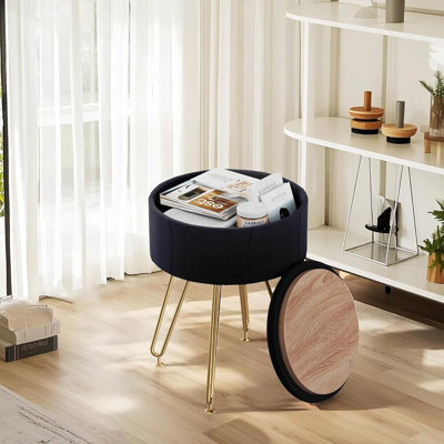 Round Storage Ottoman Vanity Stool Chair For Makeup Room,Bedroom,Living Room