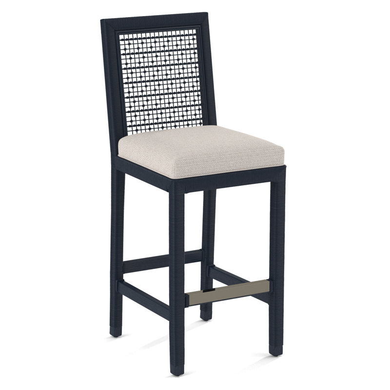 Pine Isle Upholstered Stool, Navy, White Textured Performance