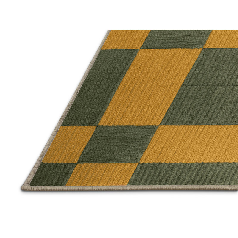 Tapis brun à carreaux lavable à la machine, Rectangle 5 pi x 7 pi