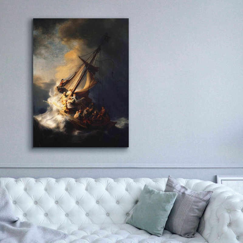 «The Storm on the Sea of Galilee» par Rembrandt, art mural sur toile, H 54 po x l 40 po
