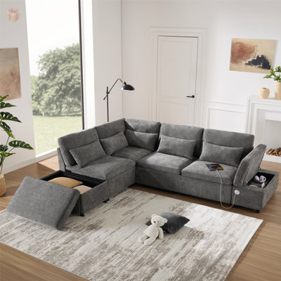 Modular Sectional Pull-out Sofa Bed with Adjustable Armrest and Dual-Use Ottoman, Perfect for Small Spaces and Versatile Use