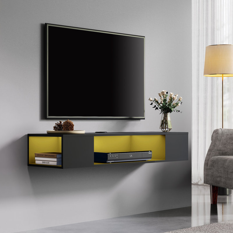 Assaad Unfinished Floating TV Stand for TVs up to 55", Black/Yellow