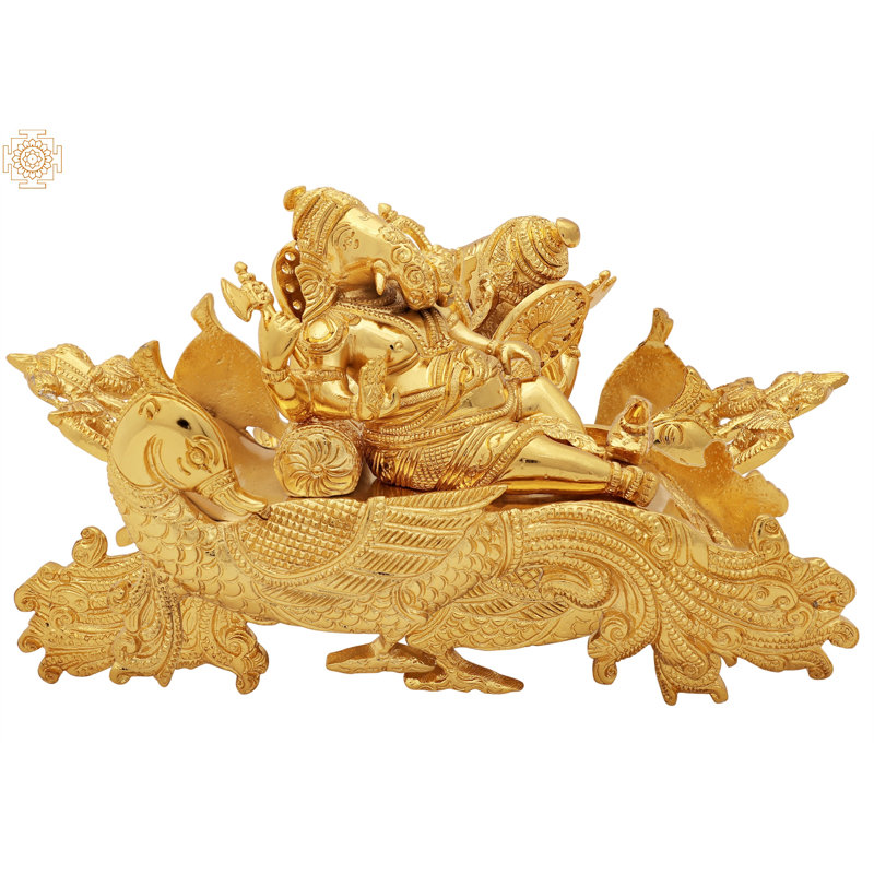 Figurine Ganesha relaxant sur un paon