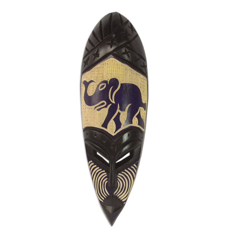 Masque de bois éléphant vibrant d'Afrique