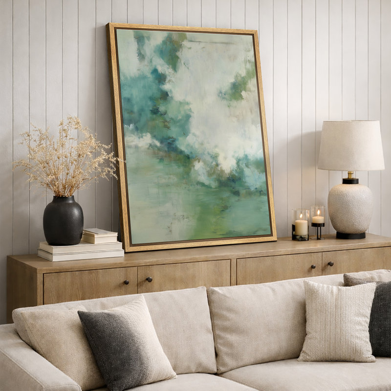 Doux vert bleu, œuvre d'art abstraite, photos de salon serein, impression sur toile encadrée, H 36 po x l 24 po x P 1,5 po
