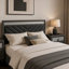 Ensemble de chambre à coucher grand lit, gris, argent, bois noir, ensemble de 3 pièces avec 2 tables de chevet-131006900