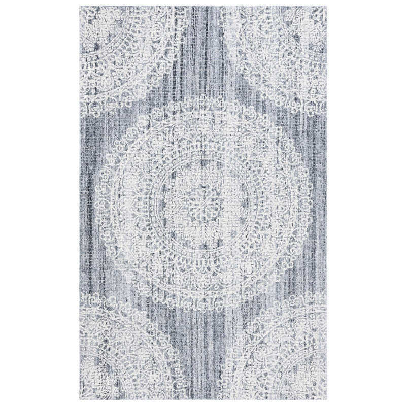 Ebony Hand Tufted Wool Cotton with Latex Floral Rug in Gray/Ivory, Rectangle 8' x 10'