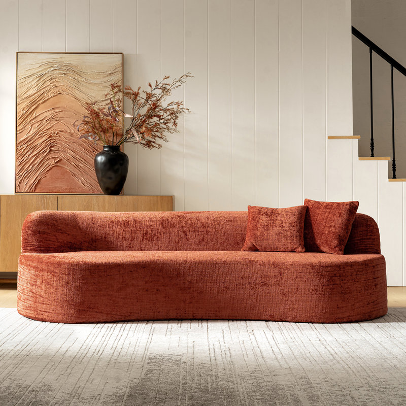 Eliseo Boneless 94.5"W Modern Compression High-Density Foam Sofa with 2 Pillow and No Assembly Needed, Orange