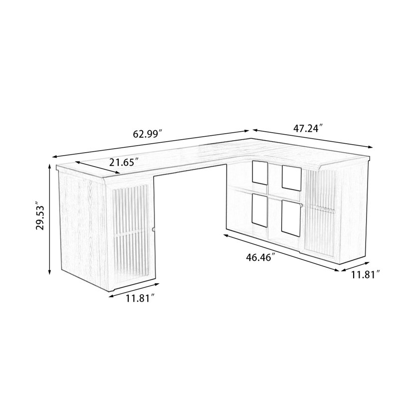Bureau en bois massif en forme de L brun noisette, H 29,53 po x l 62,99 po x P 47,24 po, Retour à droite