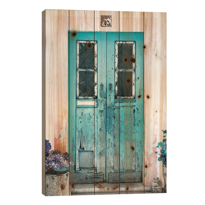 Vieille porte turquoise par Philippe Hugonnard - impression d'art graphique, H 40 po x l 26 po x P 1,5 po