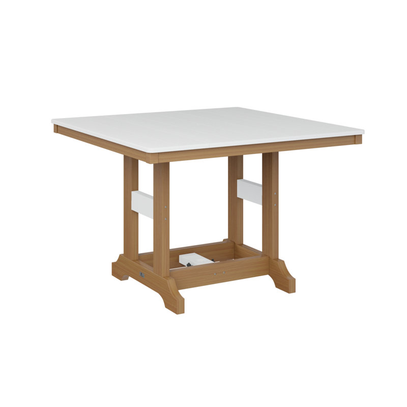 Garden Classic Outdoor Square Bar Table, White, Natural Teak