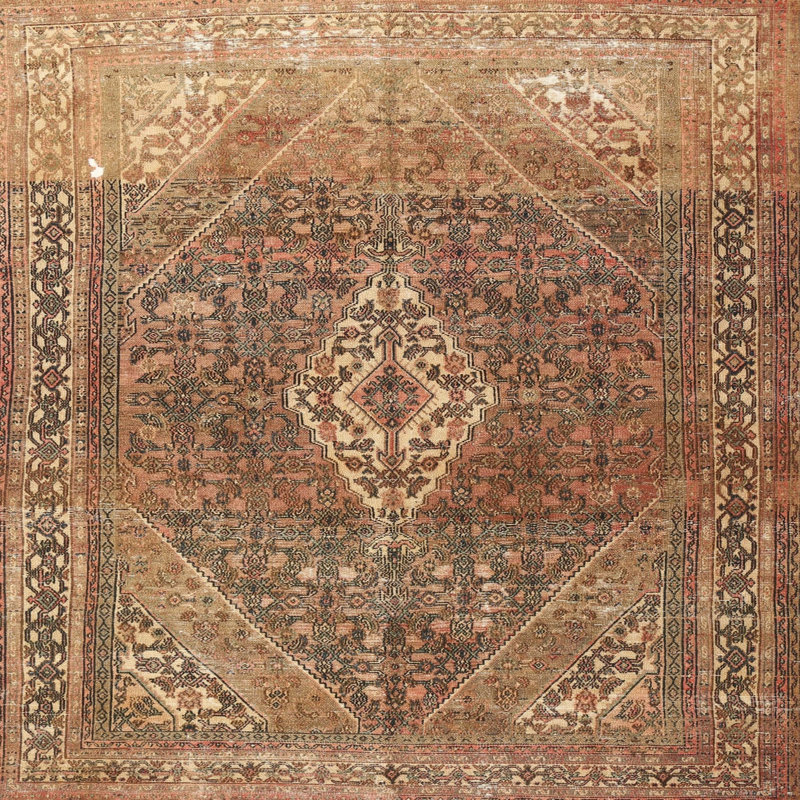 Tapis jaune/rouge traditionnel Kathey, Carré 5 pi