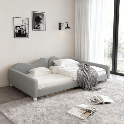 Upholstered Daybed, Sherpa Fabric Sofabed with Cloud-Shaped Backrest