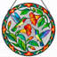 Art mural sur toile, "Colibris et fleurs orange en verre coloré"-998457316