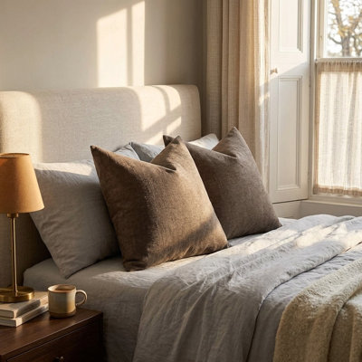 Set of 2 Soft Textured Farmhouse Pillow Covers with Zipper, 20x20 Square Cushion Cases for Sofa Bed