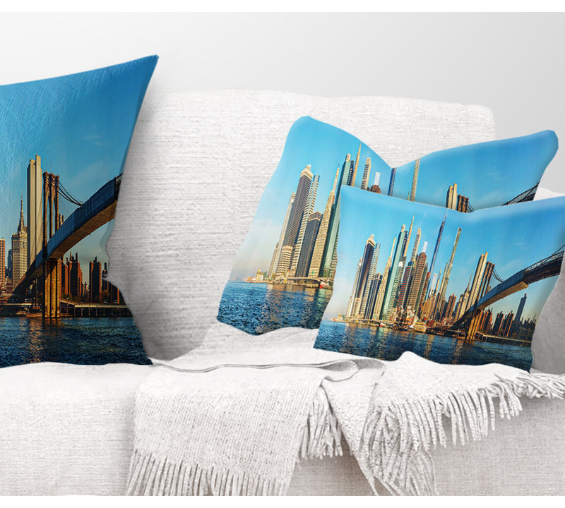 Housse et insert de coussin rectangulaire New York City with Brooklyn Bridge Cityscape, Rectangle 12" x 20"