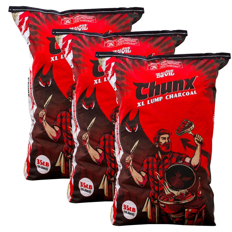 Jealous Devil Natural Hardwood Wood Lump Grill Charcoal, 35 Pounds (4 Pack), Red, 4 Bags