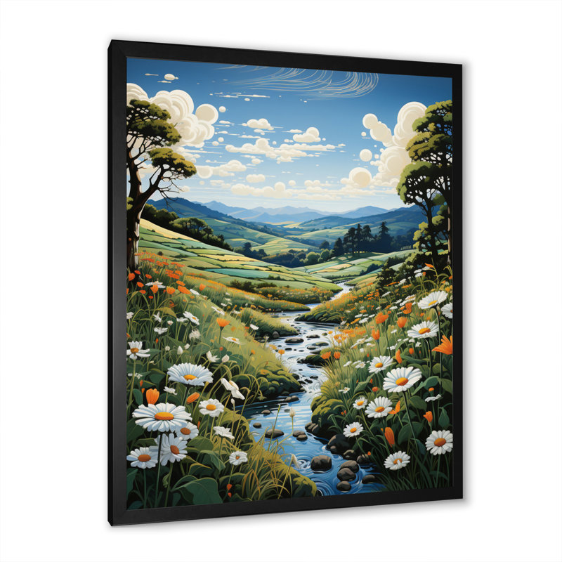 «Baris Countryside River Bend I», reproduction d'un seul cadre photo sur toile, H 44 po x l 34 po, Cadre noir