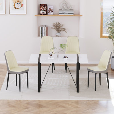 Ensemble de table de salle à manger moderne 4 pièces, panneau de fibres à densité moyenne 55,12 x 31,5 pouces, finition grain de bois, chaises rembourrées, sièges rembourrés