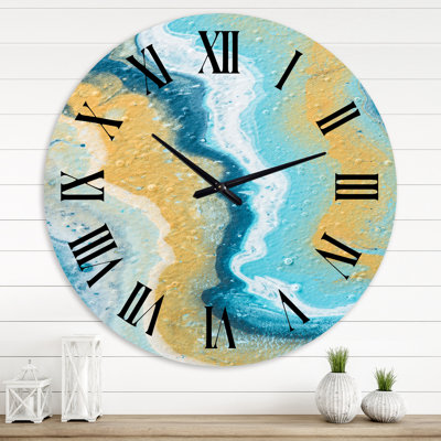 Composition abstraite de marbre jaune et bleu III - horloge murale moderne