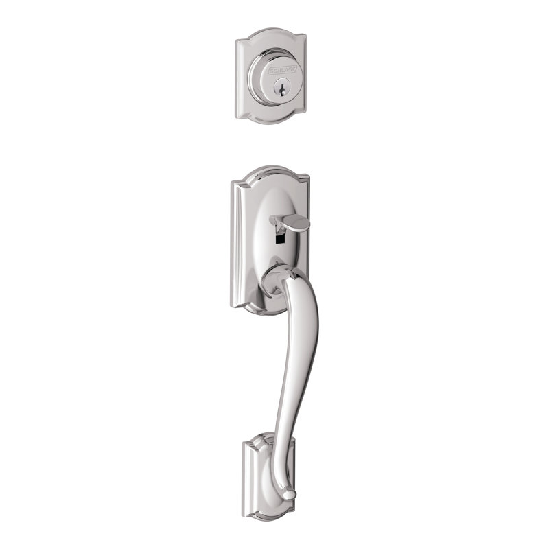 Camelot Exterior Portion Handleset with Single Cylinder Deadbolt (Interior Portion Sold Separately), Bright Chrome