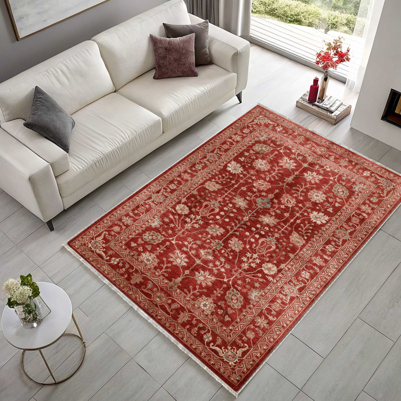 Tapis en chenille de coton rouge pastel Lacasa, Rectangle 5 pi 3 po x 6 pi 7 po
