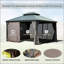 Pavillon de jardin 10 pi x 12 pi avec toit double en acier galvanisé, structure en aluminium, rideaux et filet pour patio et jardin