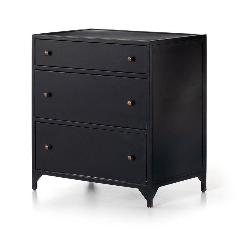 Belmont 3 - Drawer Iron Nightstand, Black