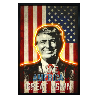 Art mural néon patriotique sur toile - 25 po x 37 po - cadre noir