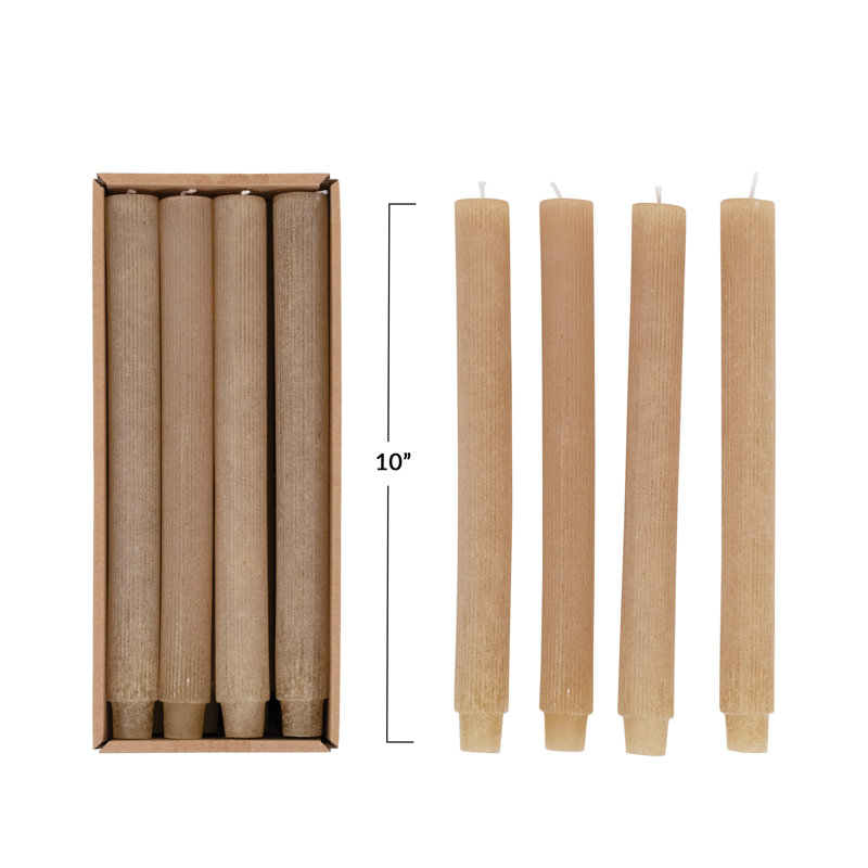 Caridad Pleated Taper Candles Unscented in Box, Set of 12, Linen