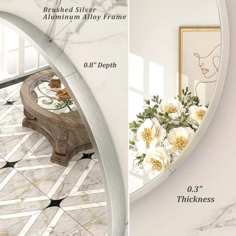 Miroir de salle de bain Amara , Argent brossé, 24 po x 24 po